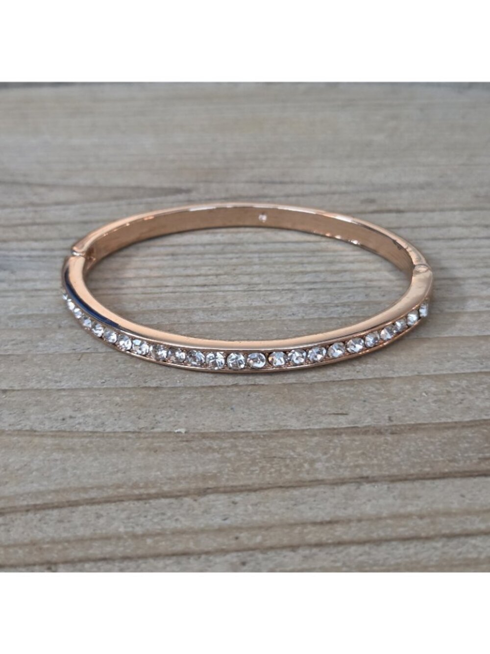 You're Invited Rose Gold Tone Crystal Hinged 8" Bangle Bracelet